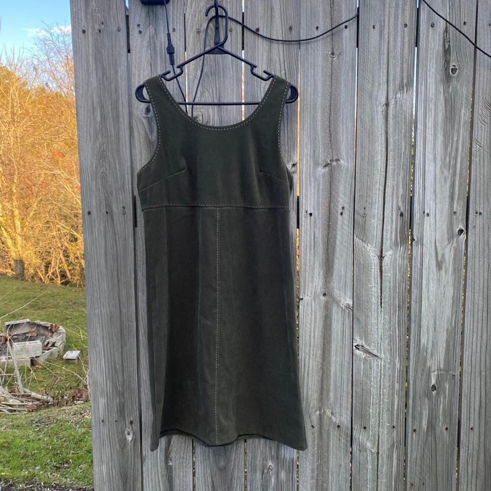 Boho Western‎ White Stag Faux Suede Shift Dress Womens Small 4/6 Olive Green
